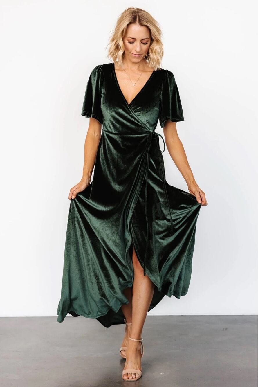Baltic Born Emerald Green Velvet Wrap Maxi Dress Size Medium